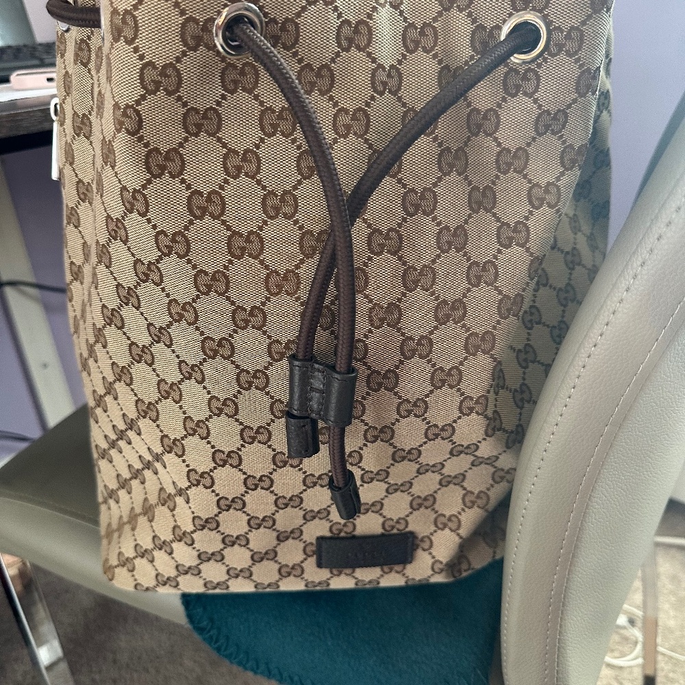 Gucci Brown Canvas Drawstring Backpack